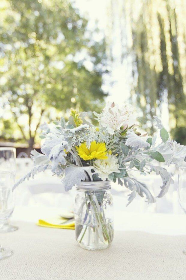 white yellow wedding flower centerpiece full 620x930 Yellow in a Sea of Grey